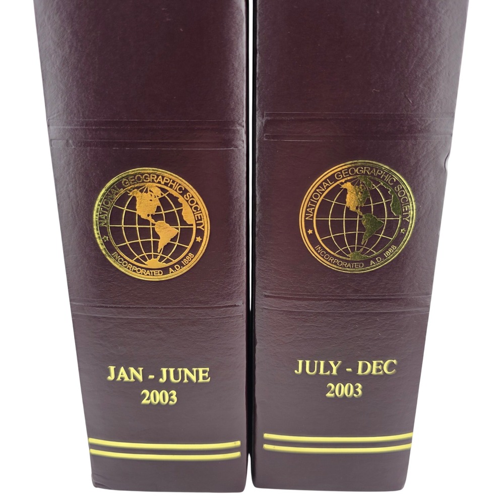National Geographic Magazine Slipcase Binders 2003 Burgundy Good Set of 2